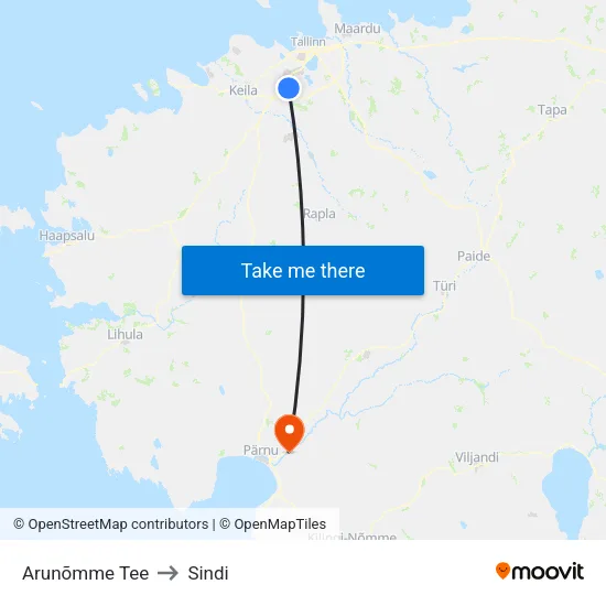 Arunõmme Tee to Sindi map