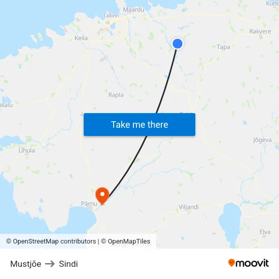 Mustjõe to Sindi map