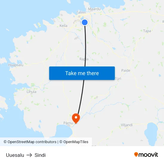 Uuesalu to Sindi map