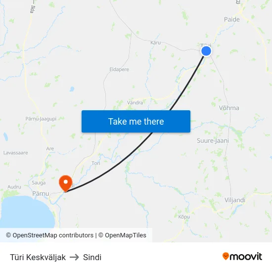 Türi Keskväljak to Sindi map