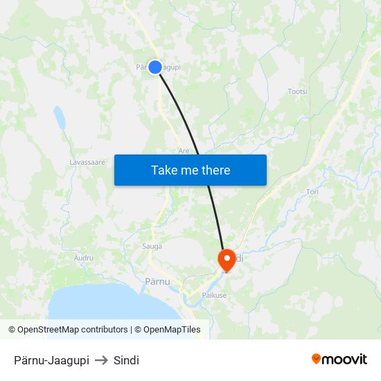Pärnu-Jaagupi to Sindi map