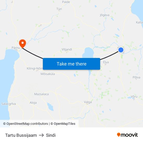 Tartu Bussijaam to Sindi map