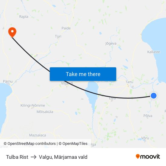 Tulba Rist to Valgu, Märjamaa vald map