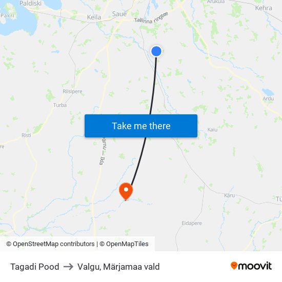 Tagadi Pood to Valgu, Märjamaa vald map