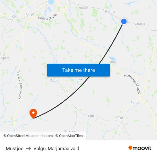 Mustjõe to Valgu, Märjamaa vald map