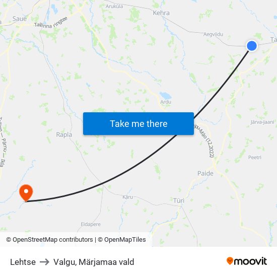 Lehtse to Valgu, Märjamaa vald map