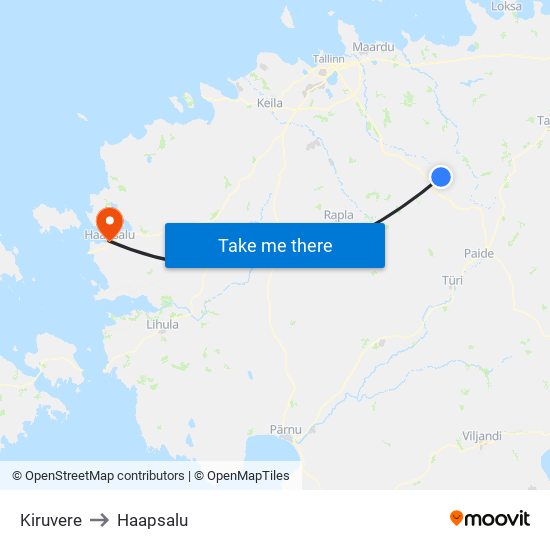 Kiruvere to Haapsalu map