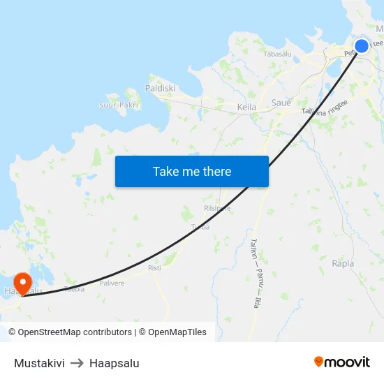 Mustakivi to Haapsalu map