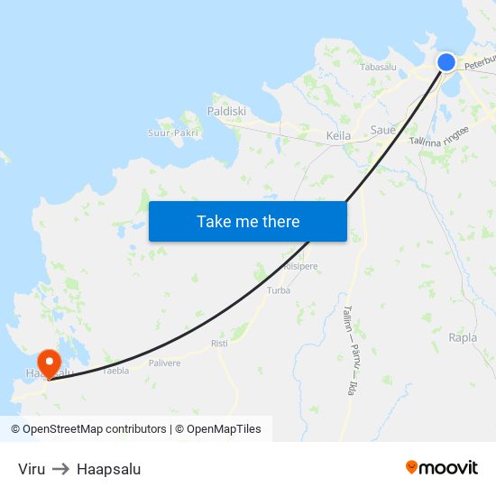 Viru to Haapsalu map