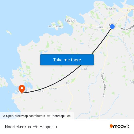 Noortekeskus to Haapsalu map