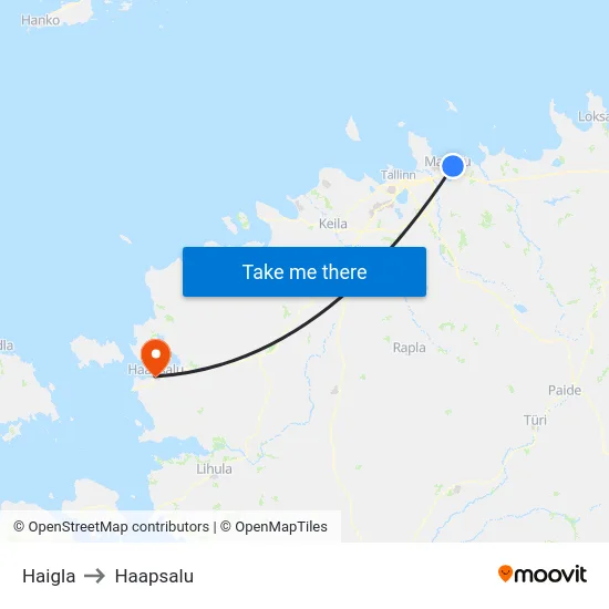 Haigla to Haapsalu map