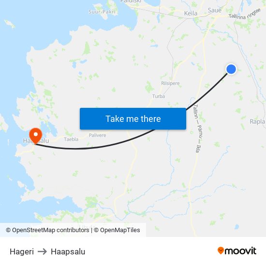 Hageri to Haapsalu map