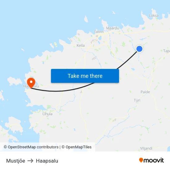 Mustjõe to Haapsalu map