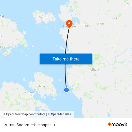 Virtsu Sadam to Haapsalu map
