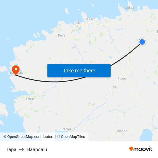 Tapa to Haapsalu map