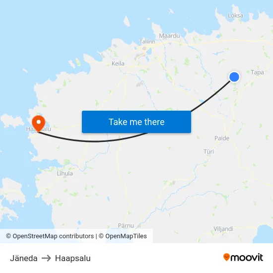 Jäneda to Haapsalu map