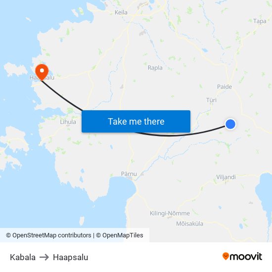 Kabala to Haapsalu map