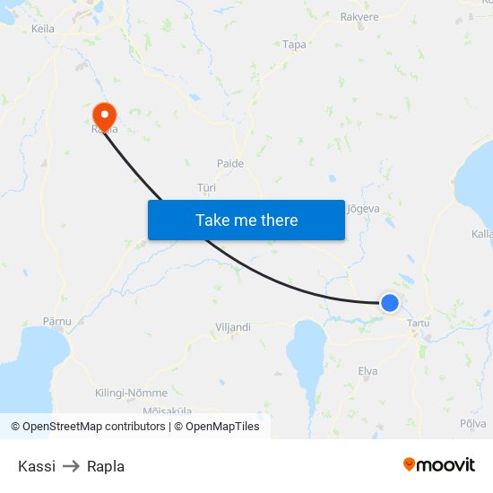 Kassi to Rapla map