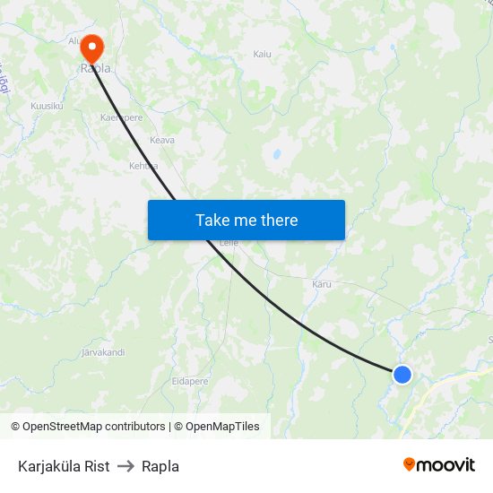 Karjaküla Rist to Rapla map