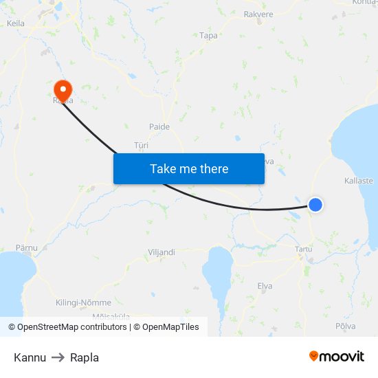 Kannu to Rapla map