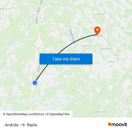Aruküla to Rapla map