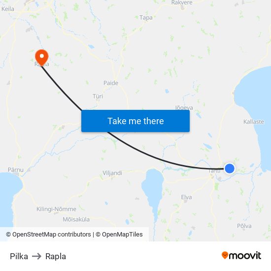 Pilka to Rapla map