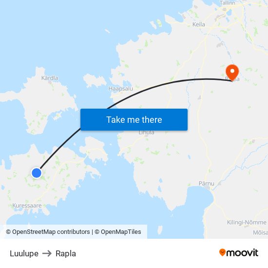 Luulupe to Rapla map
