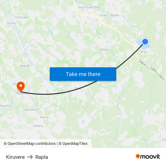 Kiruvere to Rapla map