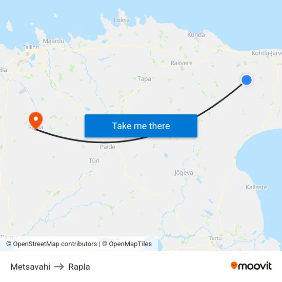 Metsavahi to Rapla map
