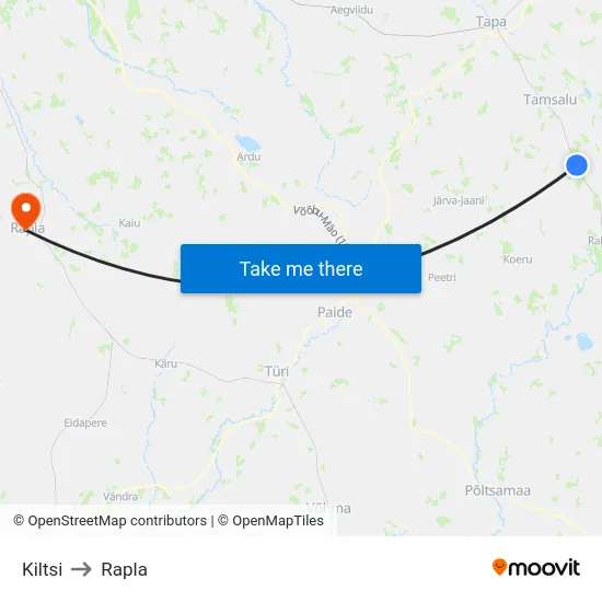 Kiltsi to Rapla map