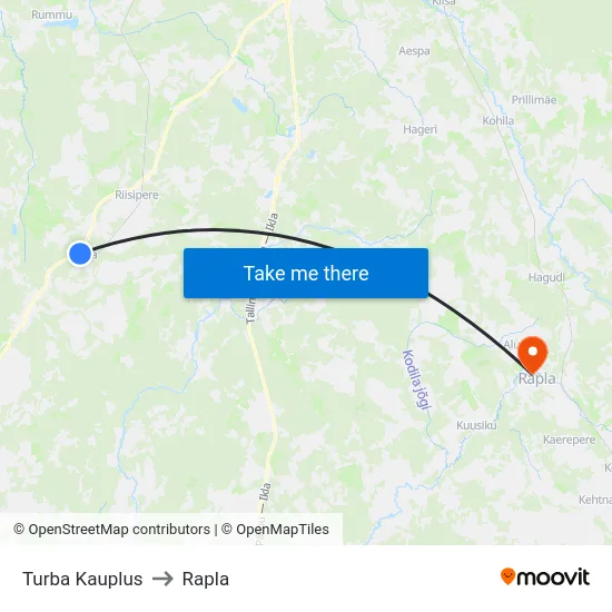 Turba Kauplus to Rapla map