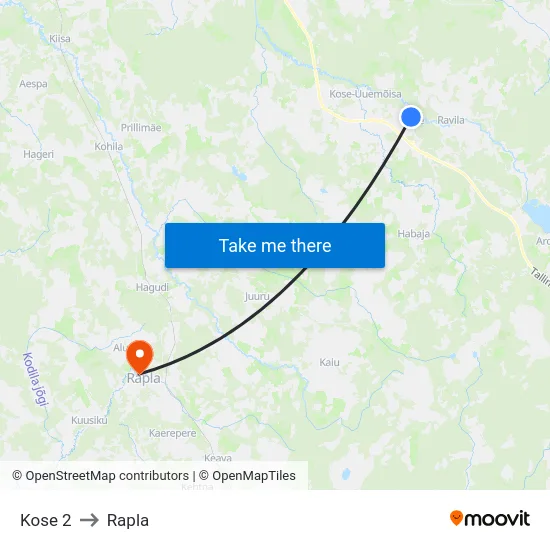 Kose 2 to Rapla map