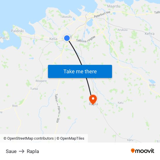 Saue to Rapla map