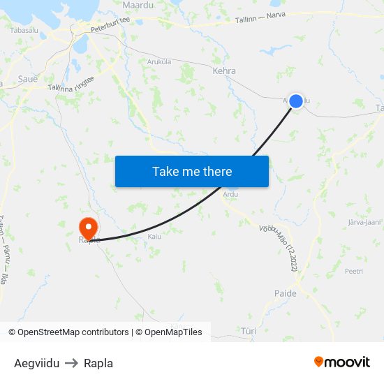 Aegviidu to Rapla map