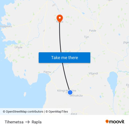 Tihemetsa to Rapla map