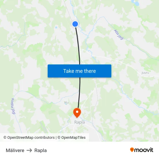 Mälivere to Rapla map