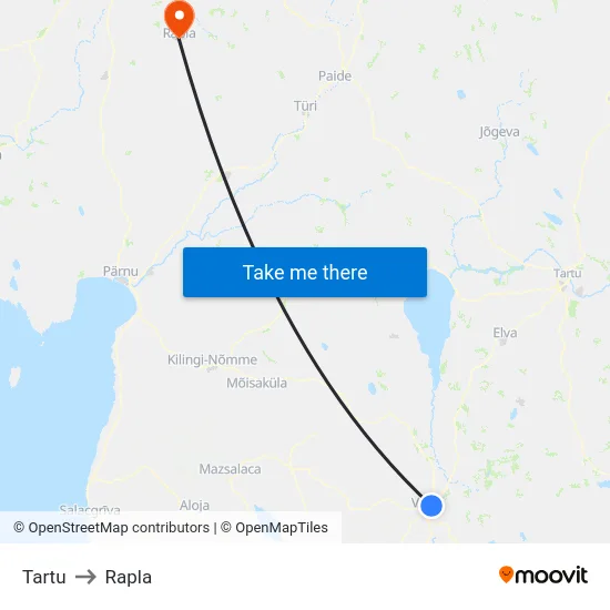 Tartu to Rapla map
