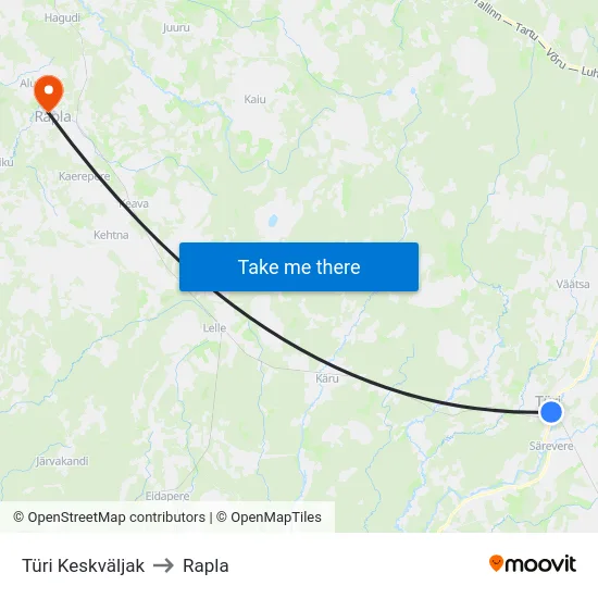 Türi Keskväljak to Rapla map