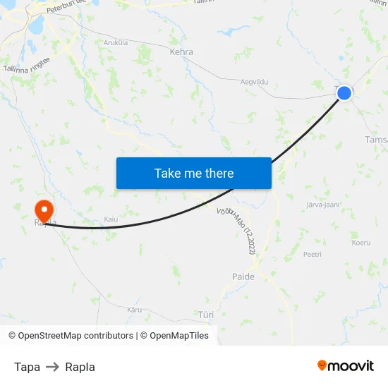 Tapa to Rapla map