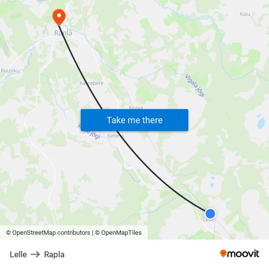 Lelle to Rapla map