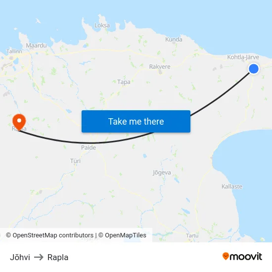 Jõhvi to Rapla map