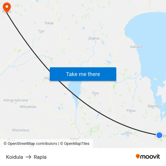 Koidula to Rapla map