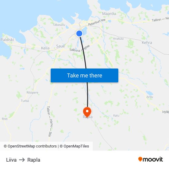 Liiva to Rapla map