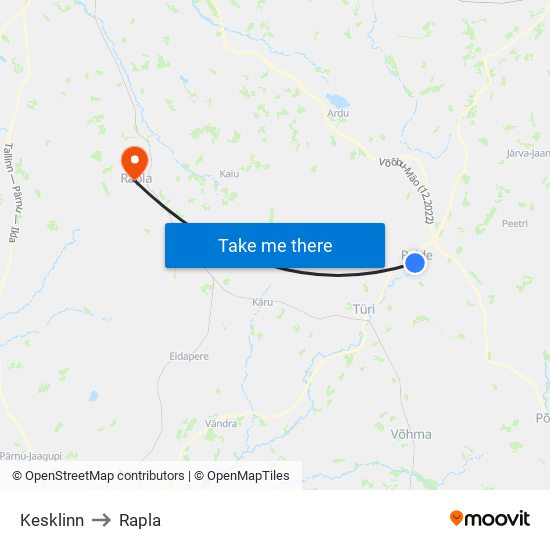 Kesklinn to Rapla map