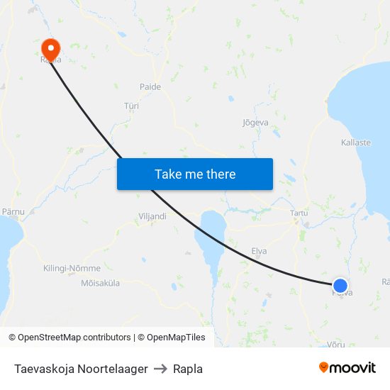 Taevaskoja Noortelaager to Rapla map