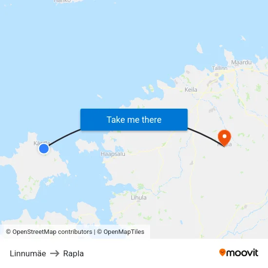 Linnumäe to Rapla map