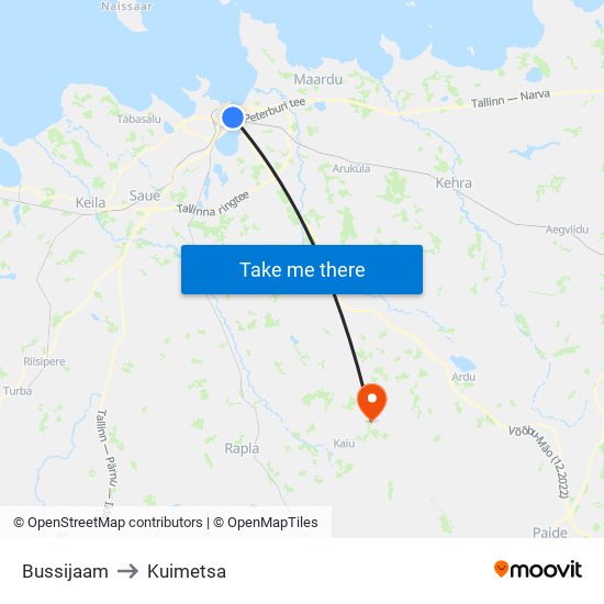 Bussijaam to Kuimetsa map