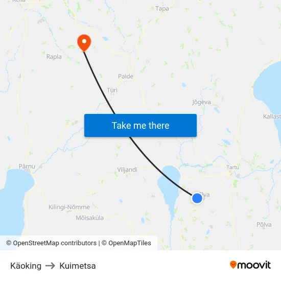 Käoking to Kuimetsa map