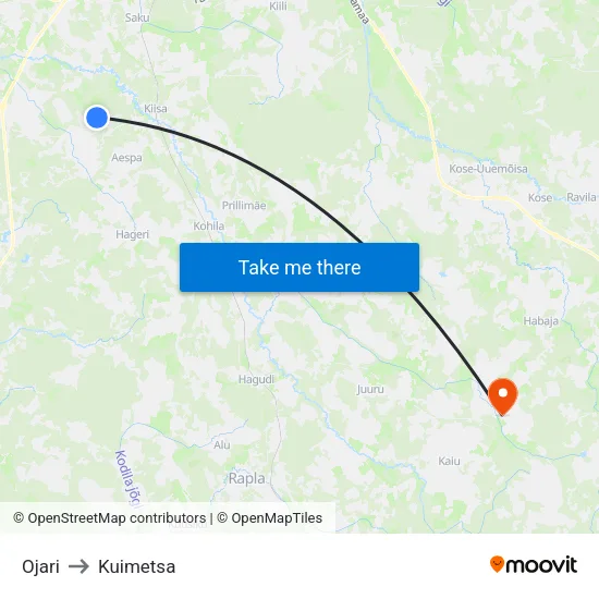 Ojari to Kuimetsa map