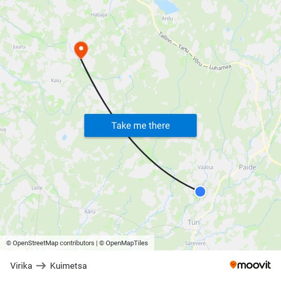 Virika to Kuimetsa map